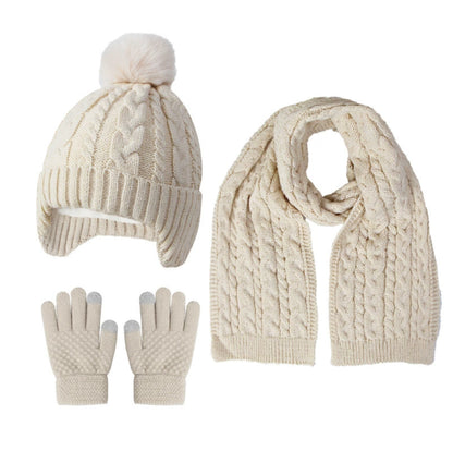 Knitted Thickened Warm Single Set Girl And Boy Hat Scarf And Glove Set Stretch Fit Lightweight Wint 7
