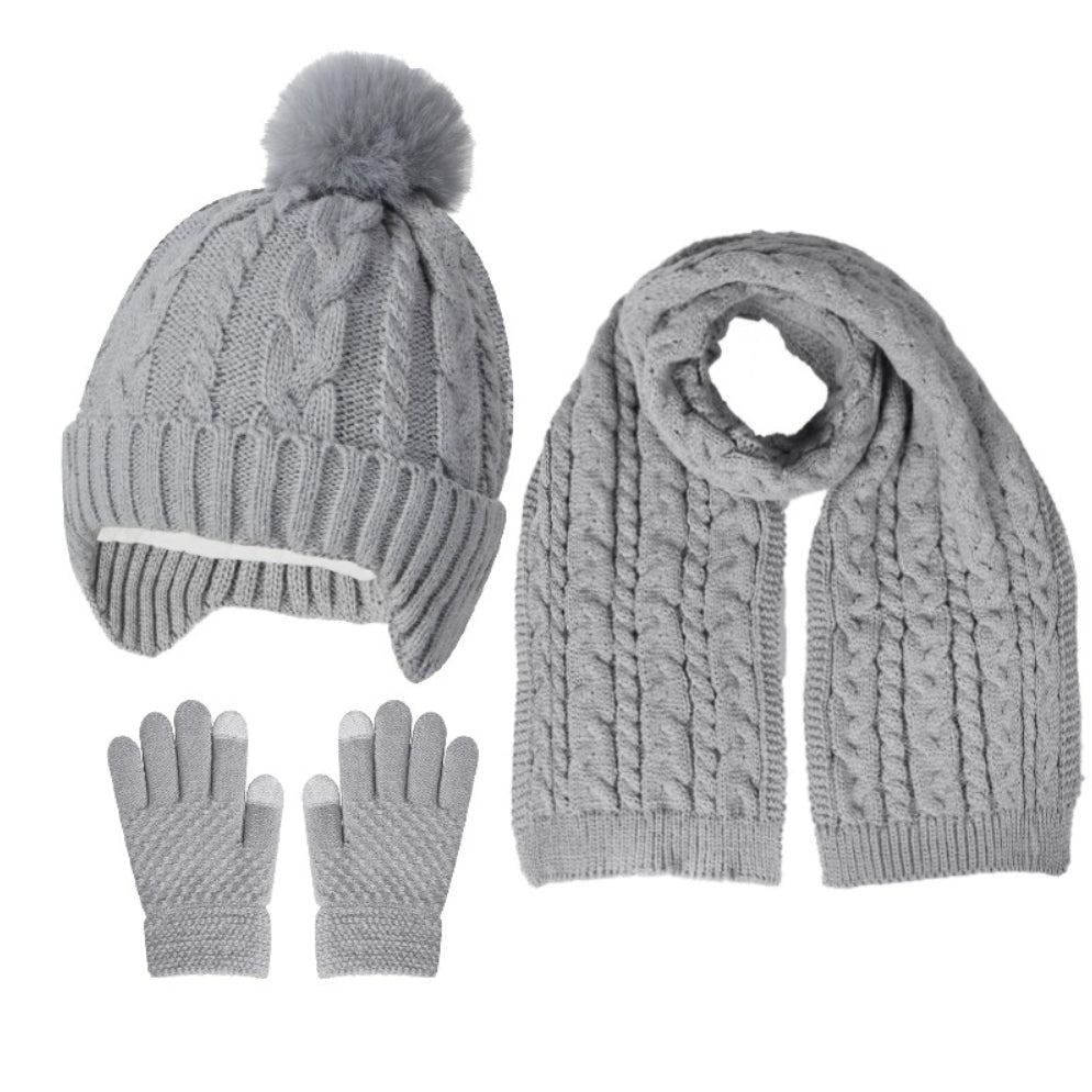 Knitted Thickened Warm Single Set Girl And Boy Hat Scarf And Glove Set Stretch Fit Lightweight Wint 9