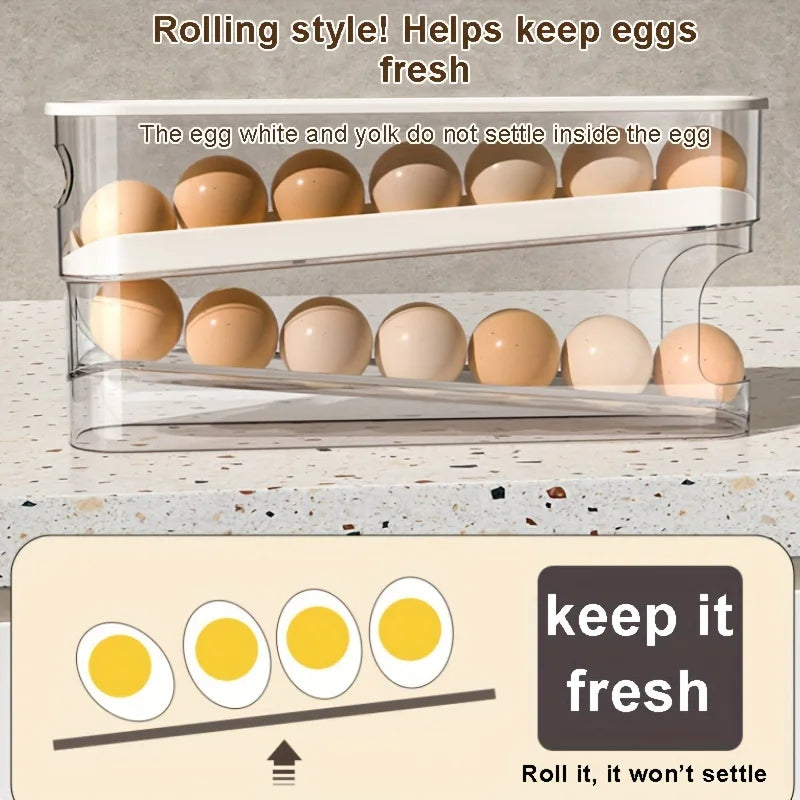 Dispenser Refrigerator Egg Storage Box Double Layers Rolling Egg Holder Automatic Scrolling Organiz 3
