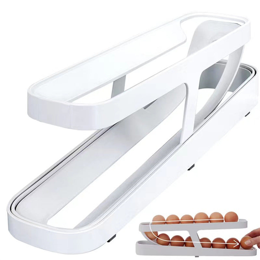 Dispenser Refrigerator Egg Storage Box Double Layers Rolling Egg Holder Automatic Scrolling Organiz 7