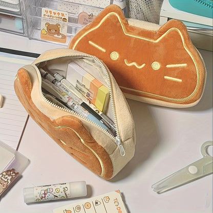 Caramel Cat Plush Pen Case, Large Capacity Pencil Bag, Cute School Gift for Primary and Secondary Students