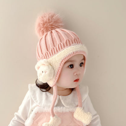 Warm Ear Protection Hat Velvet Lining Kids Children Woolen Knit Hats Cute Animal Baby Earmuffs Cap  1