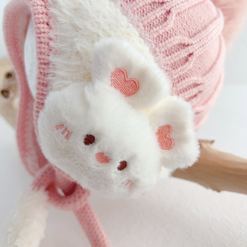 Warm Ear Protection Hat Velvet Lining Kids Children Woolen Knit Hats Cute Animal Baby Earmuffs Cap  3