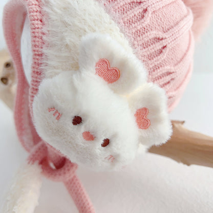 Warm Ear Protection Hat Velvet Lining Kids Children Woolen Knit Hats Cute Animal Baby Earmuffs Cap  3