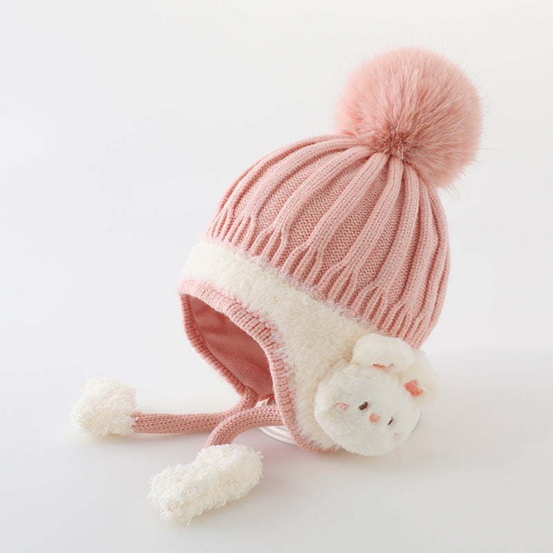 Warm Ear Protection Hat Velvet Lining Kids Children Woolen Knit Hats Cute Animal Baby Earmuffs Cap  7