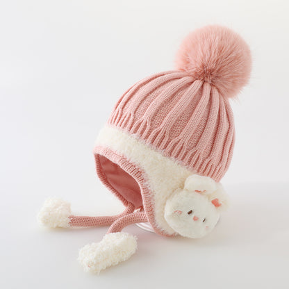 Warm Ear Protection Hat Velvet Lining Kids Children Woolen Knit Hats Cute Animal Baby Earmuffs Cap  7