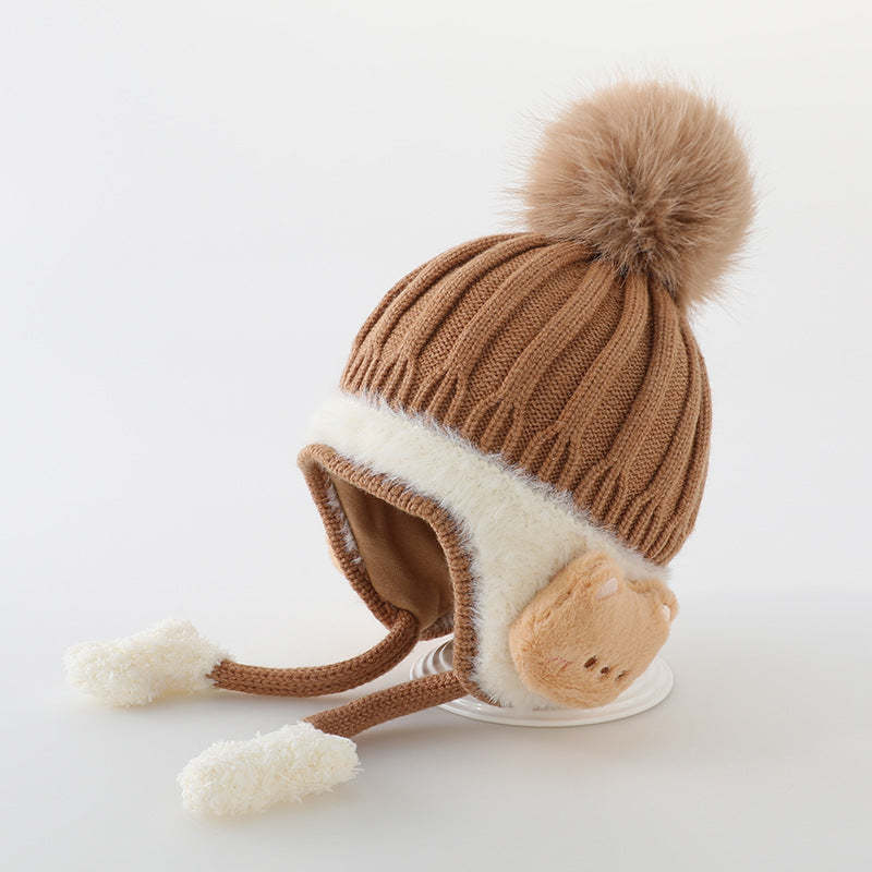 Warm Ear Protection Hat Velvet Lining Kids Children Woolen Knit Hats Cute Animal Baby Earmuffs Cap  8