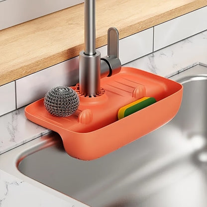 Household Silicone Sink Drain Rack, Faucet Splash Proof Drain Rack, Water Collecting Pad, Sponge Rag Steel Wool Storage