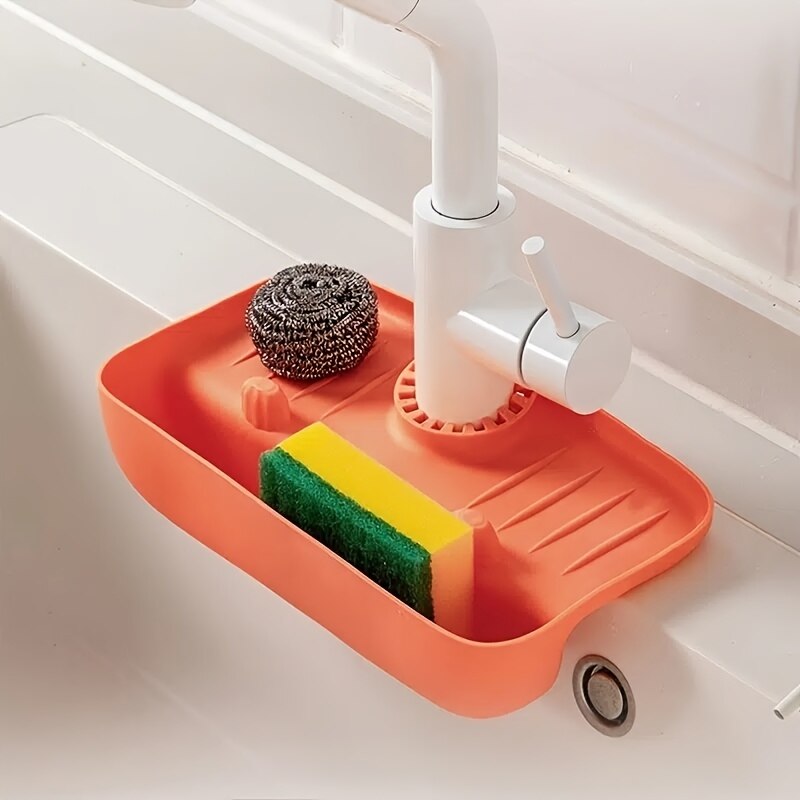 Household Silicone Sink Drain Rack Faucet Splash Proof Drain Rack Water Collecting Pad Sponge Rag S 1
