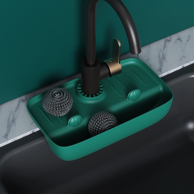 Household Silicone Sink Drain Rack Faucet Splash Proof Drain Rack Water Collecting Pad Sponge Rag S 6