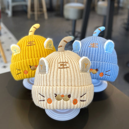 Autumn and Winter Cute Super Adorable Knitted Baby Hat, Cartoon Little Tiger Ear-Protecting Beanie for Babies, Warm Hat