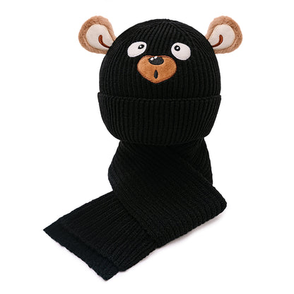 Cute And Versatile Childrens Autumn And Winter Bear Hat And Scarf Set Perfect For Boys And Girls 3