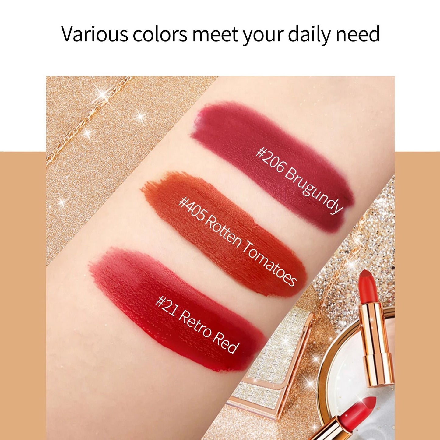 Matte Lipstick Set With Silver Chain Bag Waterproof Long Lasting 5