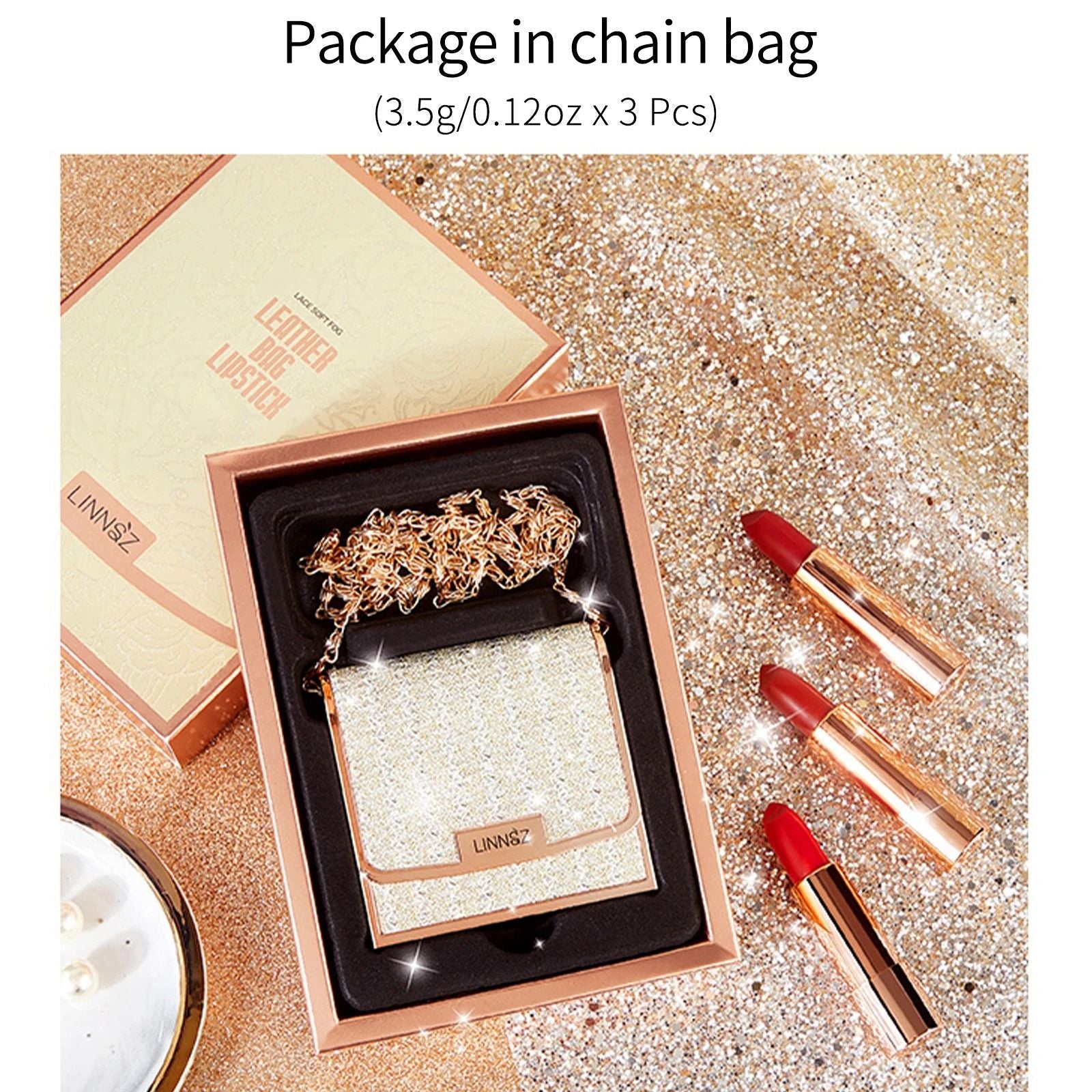 Matte Lipstick Set With Silver Chain Bag Waterproof Long Lasting 6