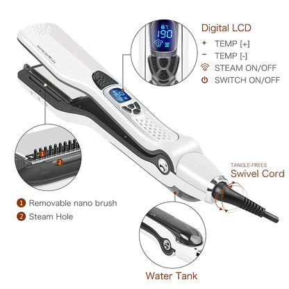Steam Flat Iron Straightening Brush Professional Hair Straightener Ceramic Tourmaline Vapor Electri 4