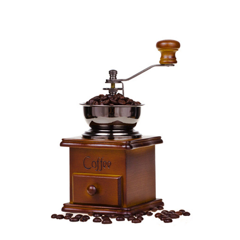 Burr Hand Crank Coffee Grinder, Vintage Wooden Coffee Grinder, Manual Coffee Mill for Fresh Ground Coffee