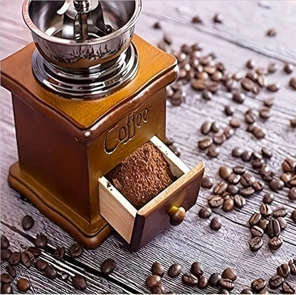 Burr Hand Crank Coffee Grinder, Vintage Wooden Coffee Grinder, Manual Coffee Mill for Fresh Ground Coffee