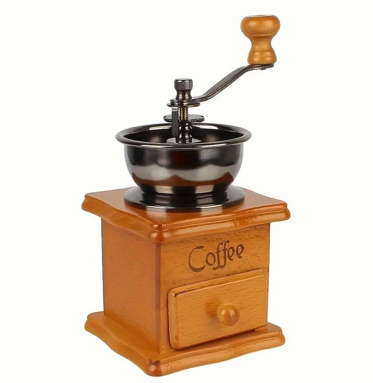 Burr Hand Crank Coffee Grinder, Vintage Wooden Coffee Grinder, Manual Coffee Mill for Fresh Ground Coffee