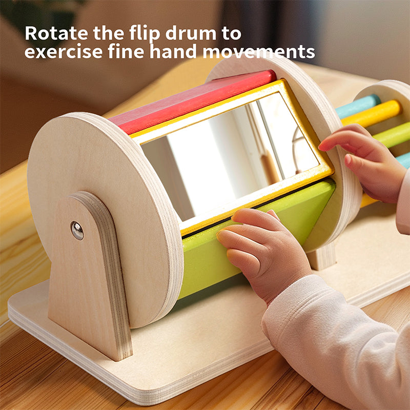 Infant Early Education Montessori Wooden Spinning Drum For Toddlers Developmental Christmas Gift 3
