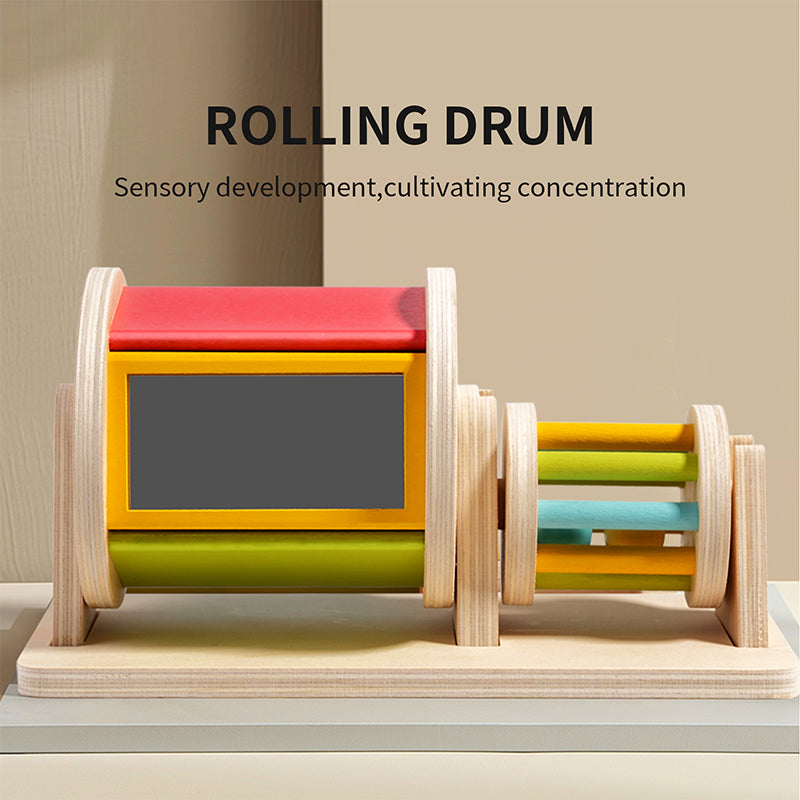 Infant Early Education Montessori Wooden Spinning Drum For Toddlers Developmental Christmas Gift 5