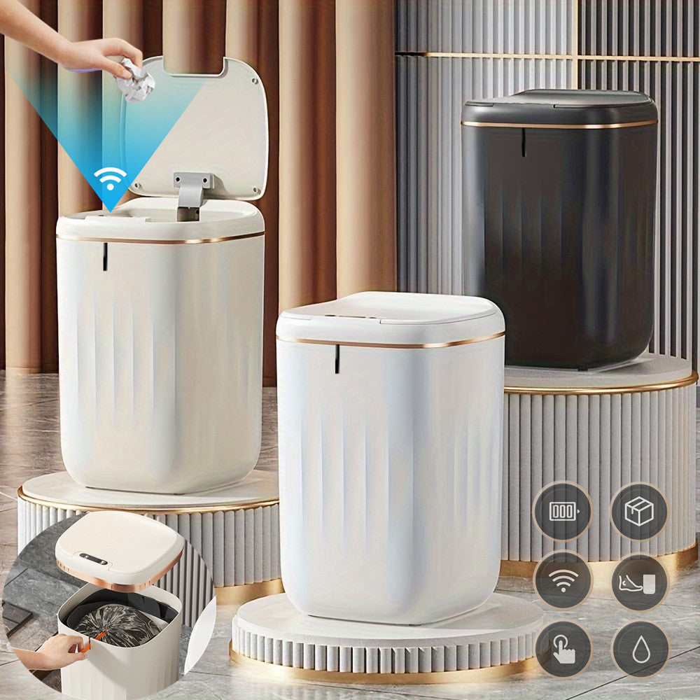 LargeCapacity 20L Waterproof Trash Can Smart Sensor Black Bathroom Bin 1