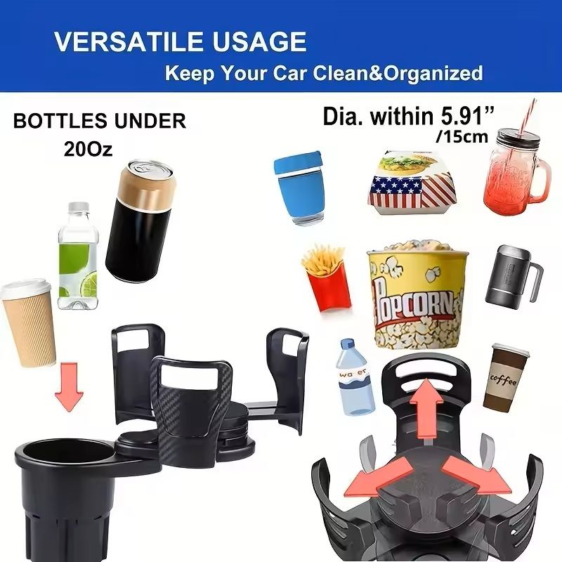 Car Cup Holder Expander Adjustable Dual-Cup + Phone Holder & Organizer for Cars