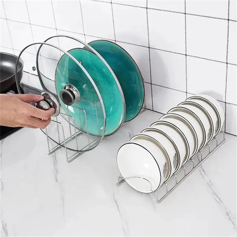 Stainless Steel Dish Rack Kitchen Bowl Organizer Pot Lid Holder Cutlery And Household Dish Storage  1