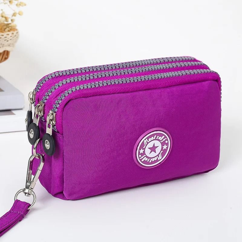 Three Layer Long Zipper Wristlet Bag Washable Fabric Purse for Women