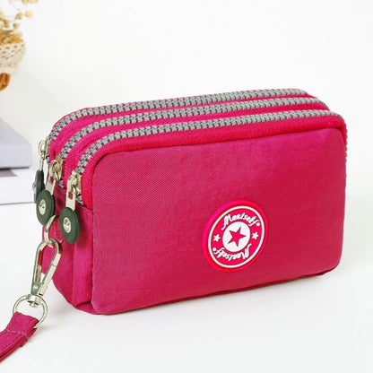 Three Layer Long Zipper Wristlet Bag Washable Fabric Purse For Women 1