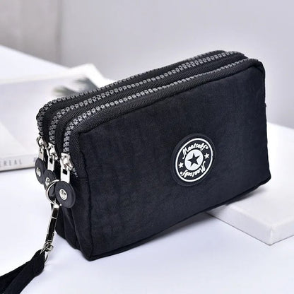 Three Layer Long Zipper Wristlet Bag Washable Fabric Purse For Women 7