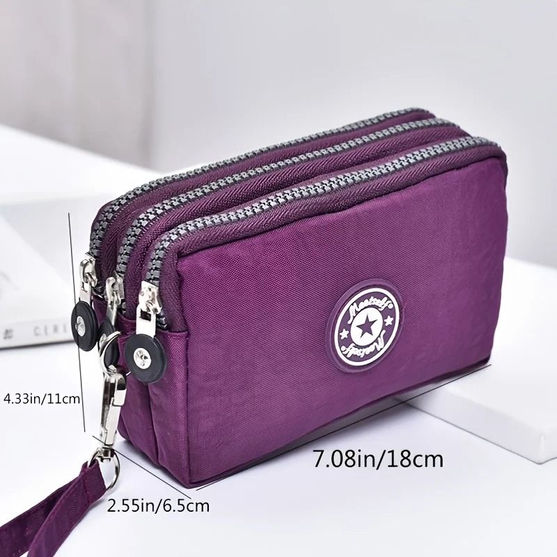 Three Layer Long Zipper Wristlet Bag Washable Fabric Purse For Women 10