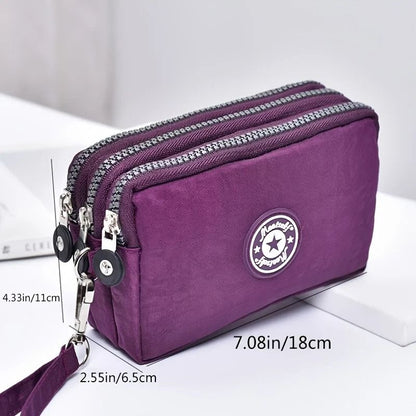 Three Layer Long Zipper Wristlet Bag Washable Fabric Purse For Women 10