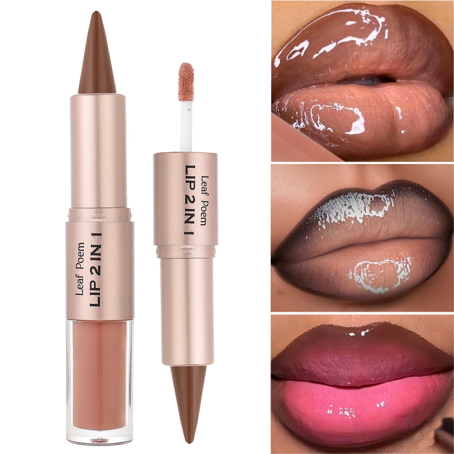 Crystal Lip Gloss Sexy Red Lips Tint Makeup with Black Brown Tapered Lip Liner