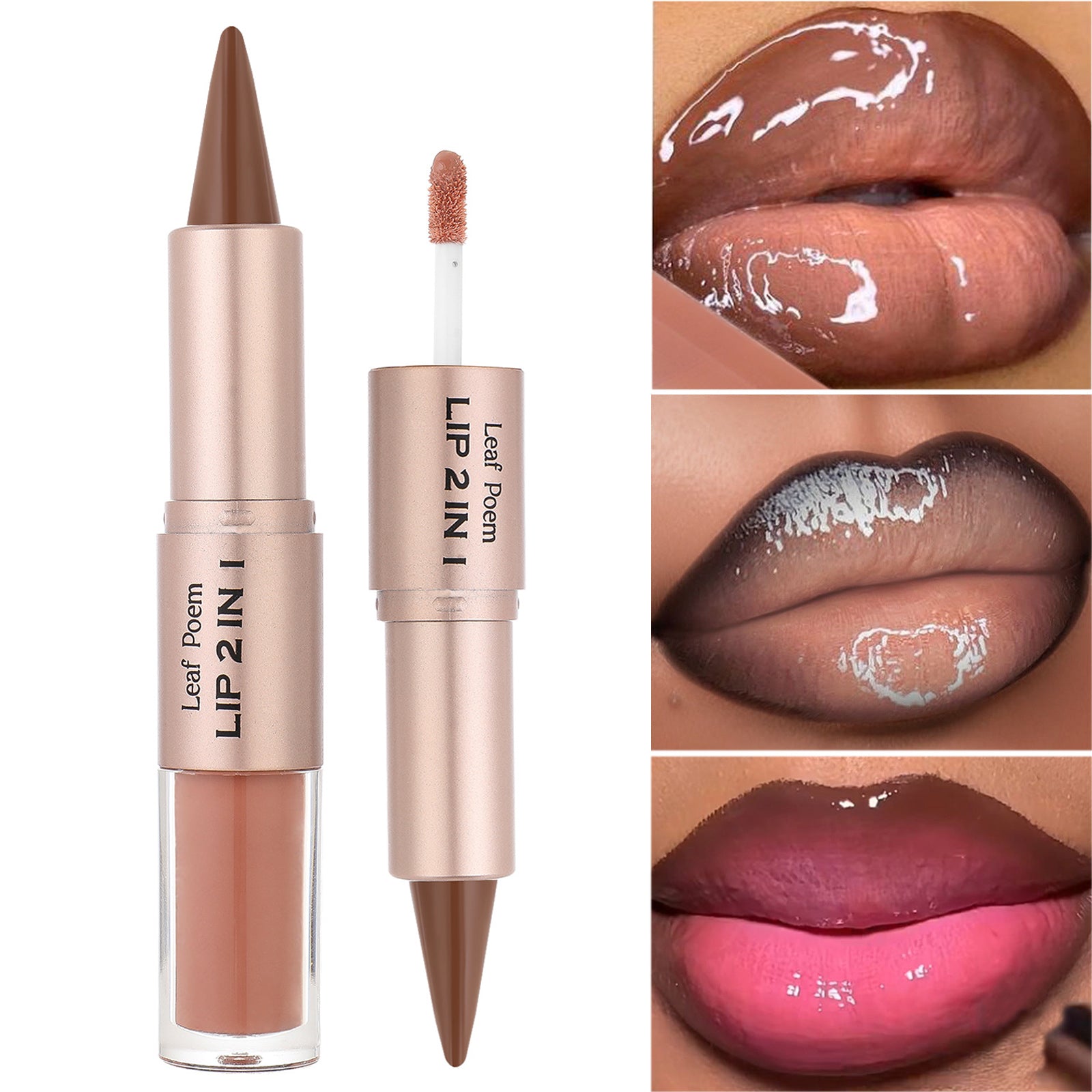 Crystal Lip Gloss Sexy Red Lips Tint Makeup with Black Brown Tapered Lip Liner