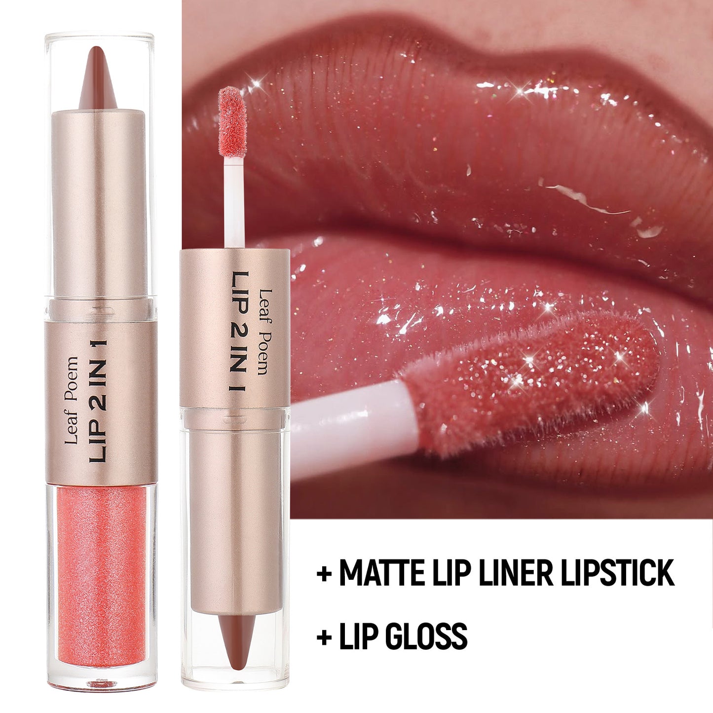 Crystal Lip Gloss Sexy Red Lips Tint Makeup with Black Brown Tapered Lip Liner