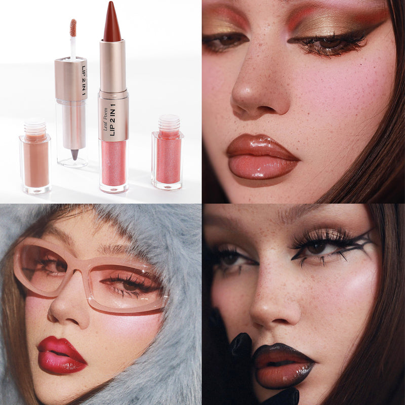 Crystal Lip Gloss Sexy Red Lips Tint Makeup with Black Brown Tapered Lip Liner
