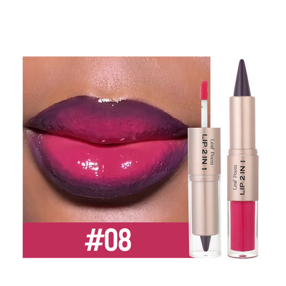Crystal Lip Gloss Sexy Red Lips Tint Makeup with Black Brown Tapered Lip Liner