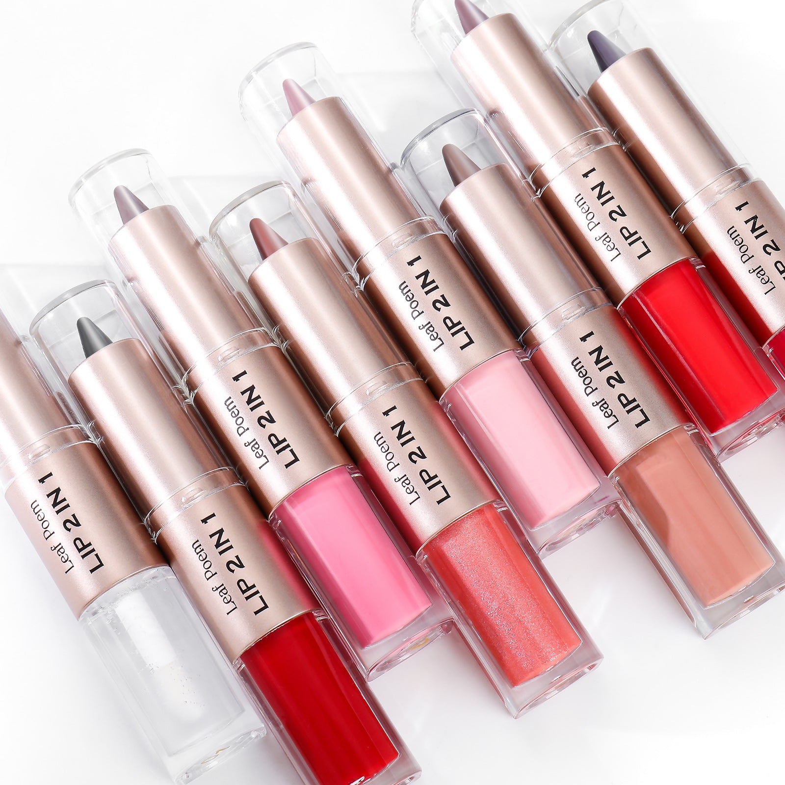 Crystal Lip Gloss Sexy Red Lips Tint Makeup with Black Brown Tapered Lip Liner