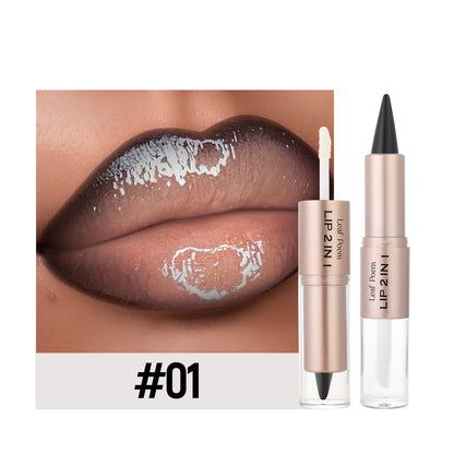Crystal Lip Gloss Sexy Red Lips Tint Makeup with Black Brown Tapered Lip Liner