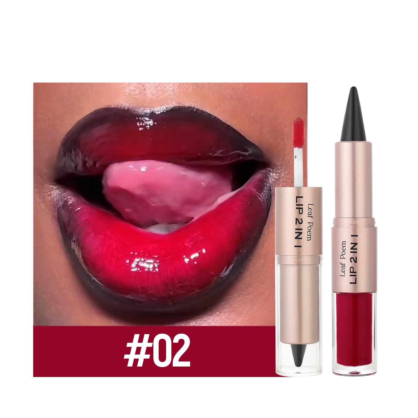 Crystal Lip Gloss Sexy Red Lips Tint Makeup with Black Brown Tapered Lip Liner