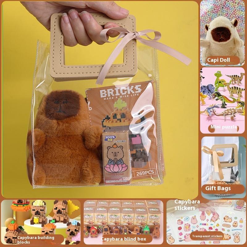 Capybara Stationery Set Kawaii Pen Stickers Notebook Handbag Set Plush Pendants Birthday Gifts 4