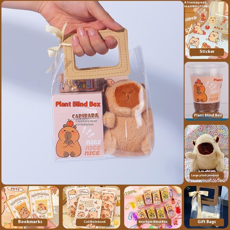 Capybara Stationery Set Kawaii Pen Stickers Notebook Handbag Set Plush Pendants Birthday Gifts 8