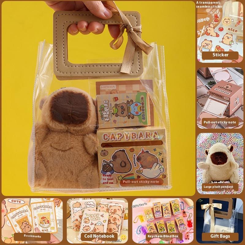 Capybara Stationery Set Kawaii Pen Stickers Notebook Handbag Set Plush Pendants Birthday Gifts 5