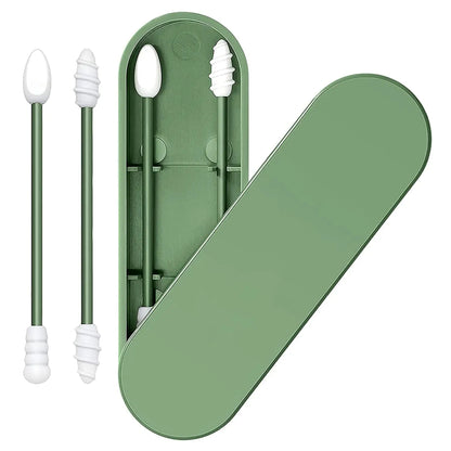 Ear Cleaning Silicone Buds Swabs, Reusable Silicone Ear Swabs with Case, Double-headed Makeup Cleaning Sticks