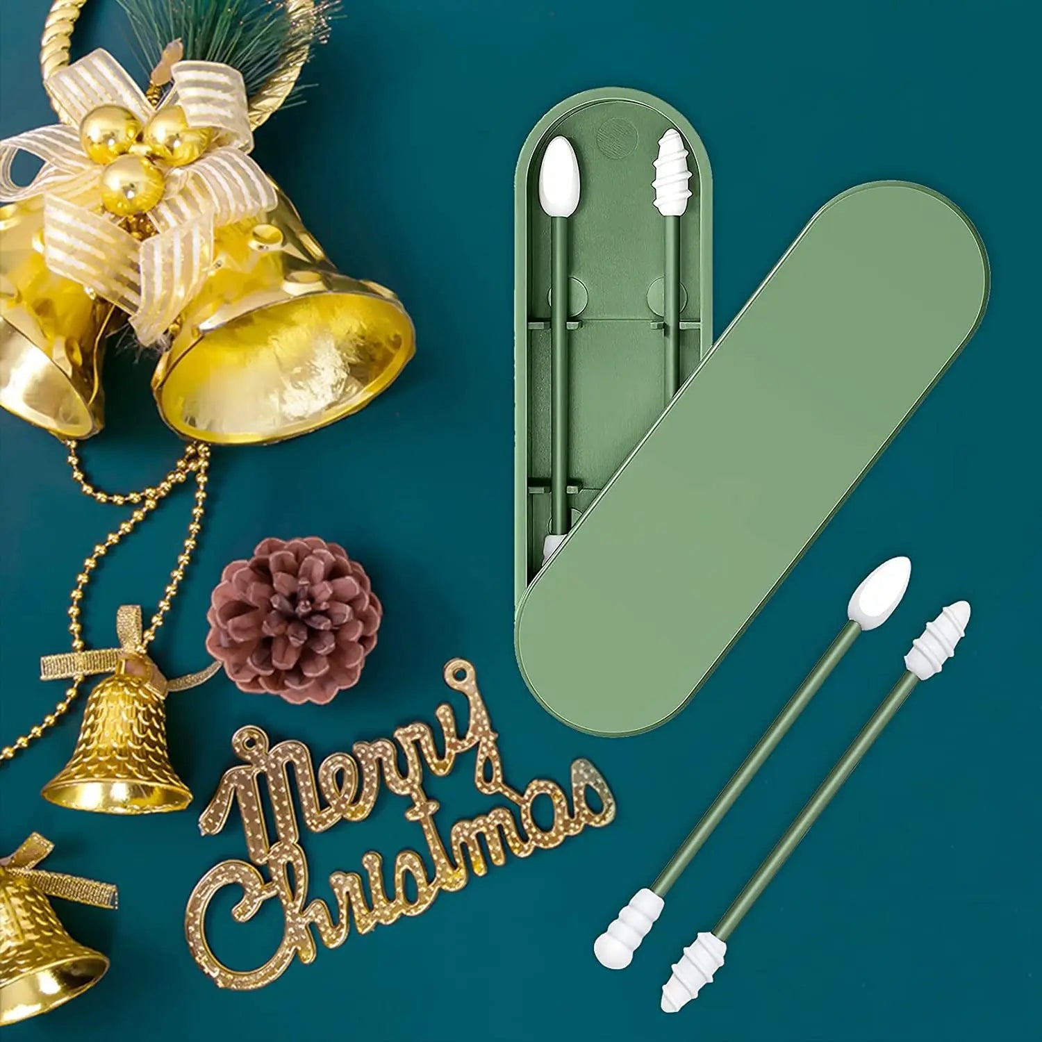 Ear Cleaning Silicone Buds Swabs, Reusable Silicone Ear Swabs with Case, Double-headed Makeup Cleaning Sticks