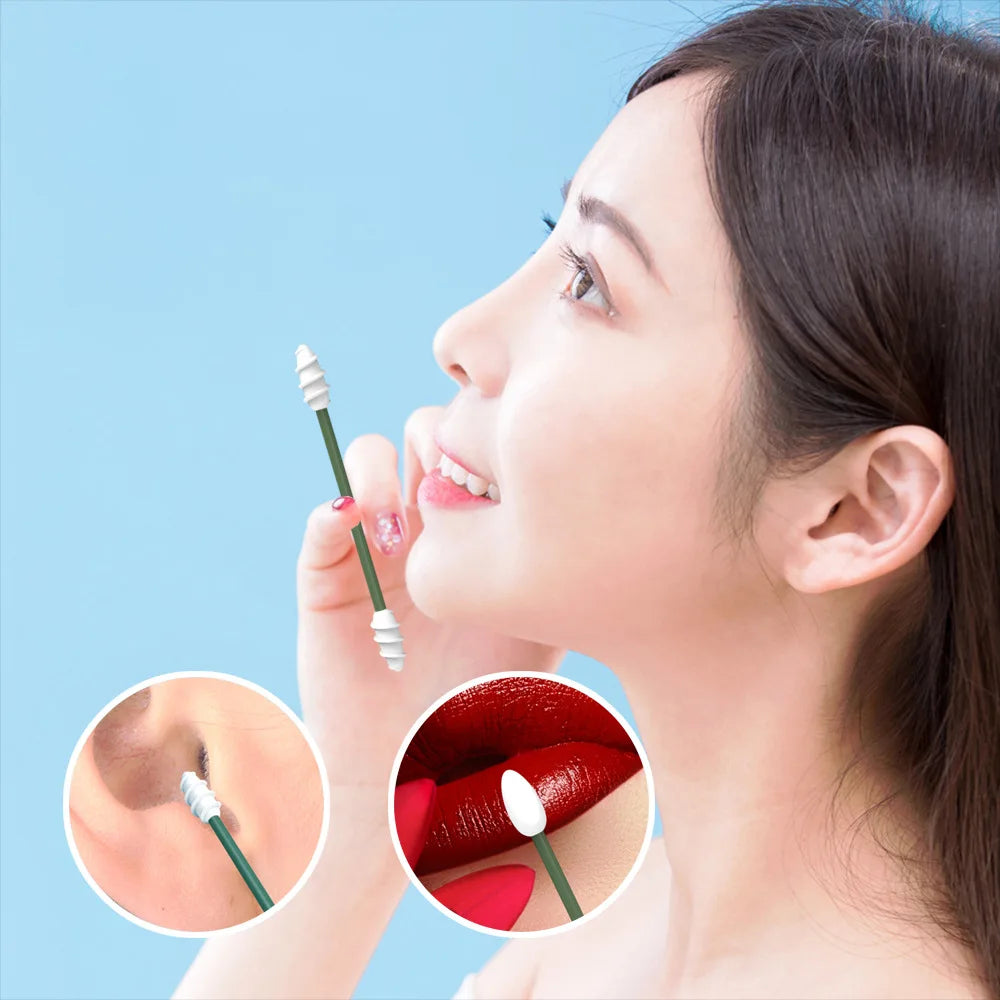 Ear Cleaning Silicone Buds Swabs, Reusable Silicone Ear Swabs with Case, Double-headed Makeup Cleaning Sticks