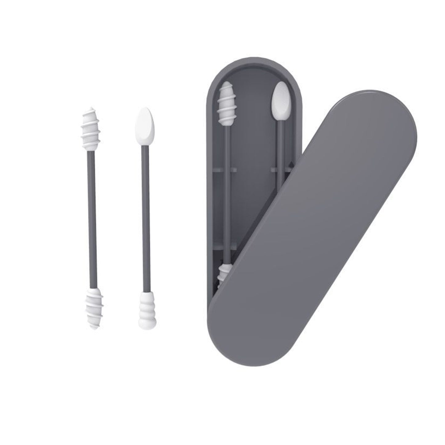 Ear Cleaning Silicone Buds Swabs, Reusable Silicone Ear Swabs with Case, Double-headed Makeup Cleaning Sticks