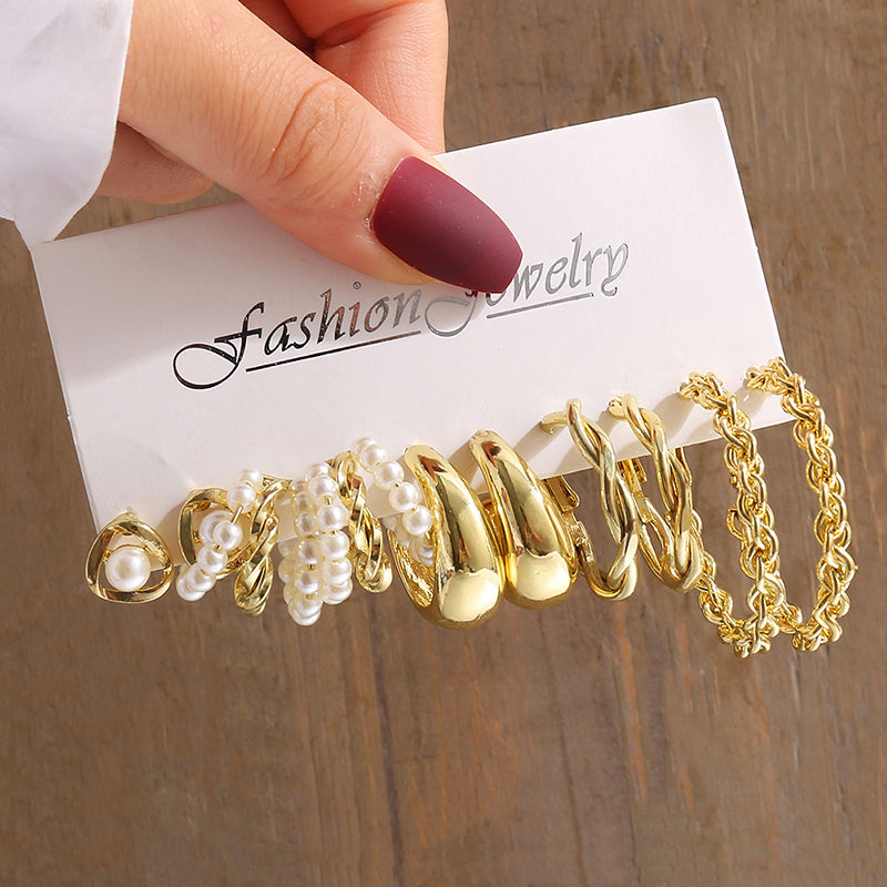 Vintage Geometry Pearl Earrings Set, Gold Twine Square Dangle Earrings, Trendy Jewelry for Women