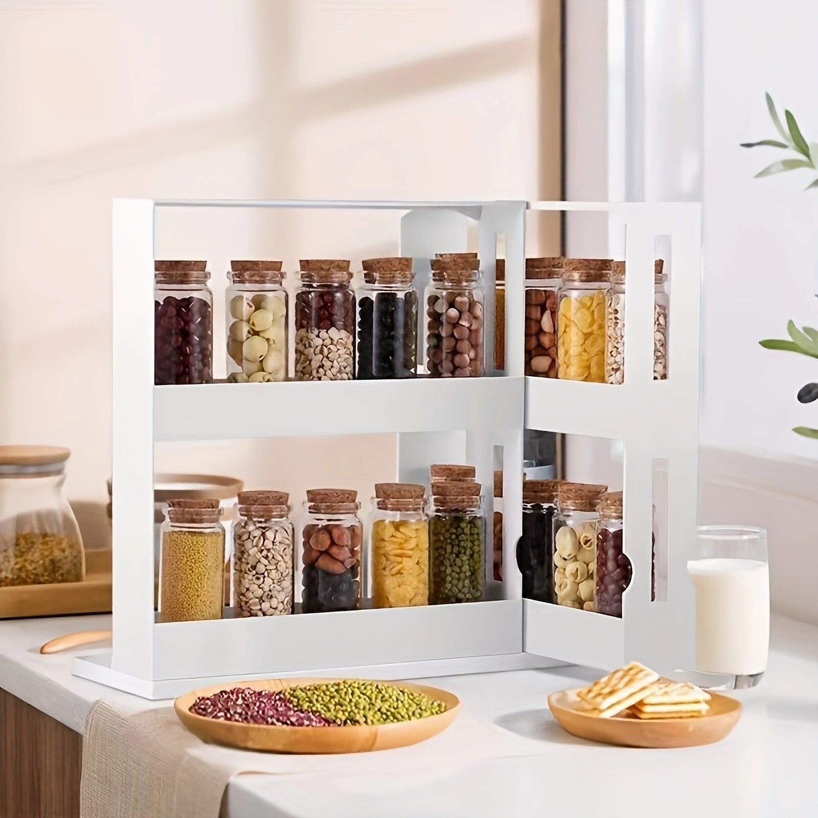 Swivel Two Tier Counter Top Spice Storage Rack Small Organizer Rack 4