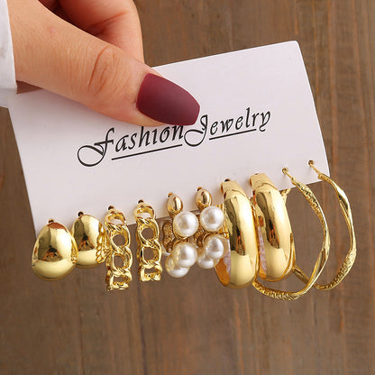 Vintage Geometry Pearl Earrings Set, Gold Twine Square Dangle Earrings, Trendy Jewelry for Women